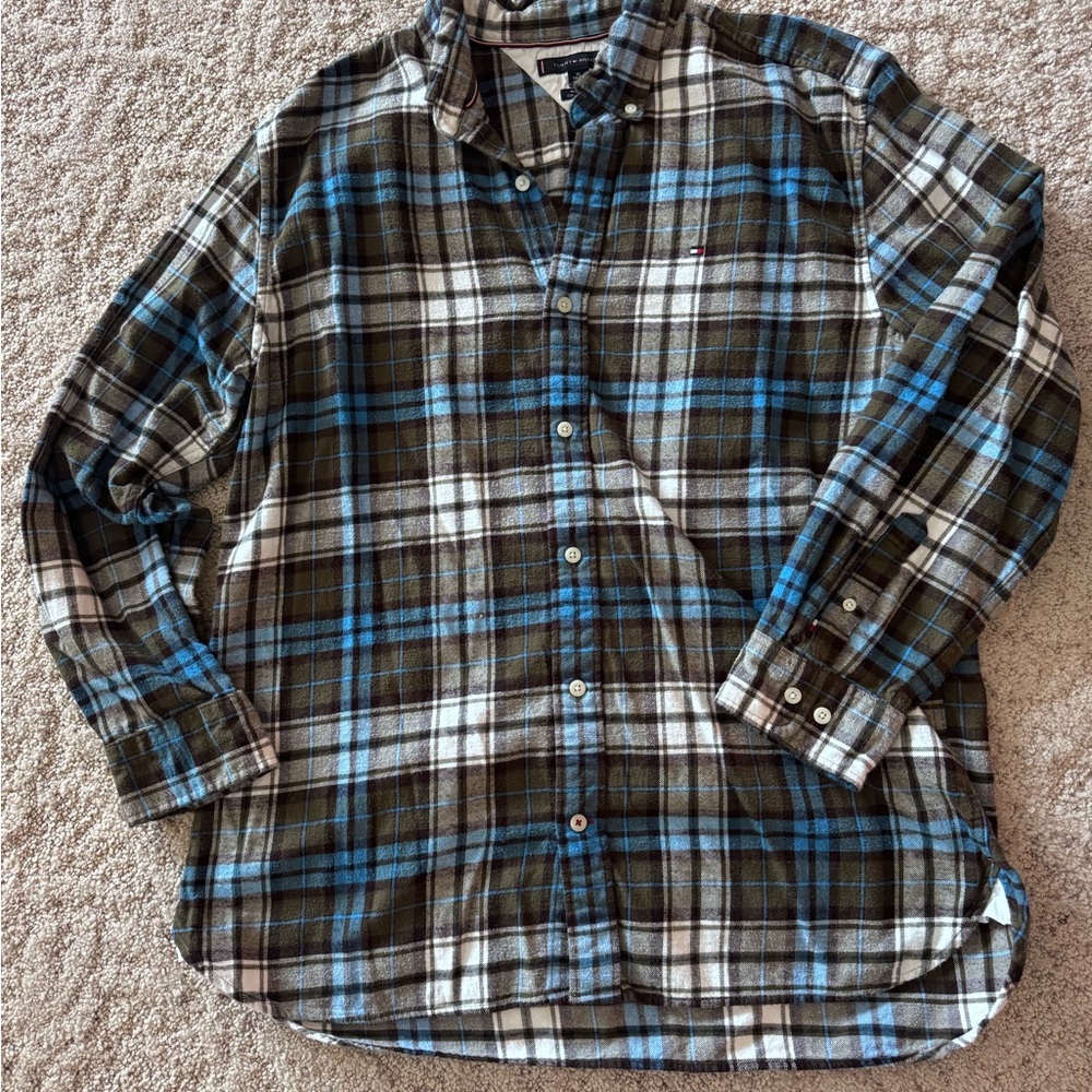Tommy Hilfiger Men's Casual Plaid Shirt - Blue, Black, White